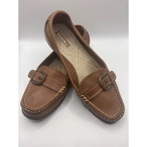 Thom McAn Brown Leather Buckle Loafers Moc Toe Comfort Slip On Shoes size 7.5